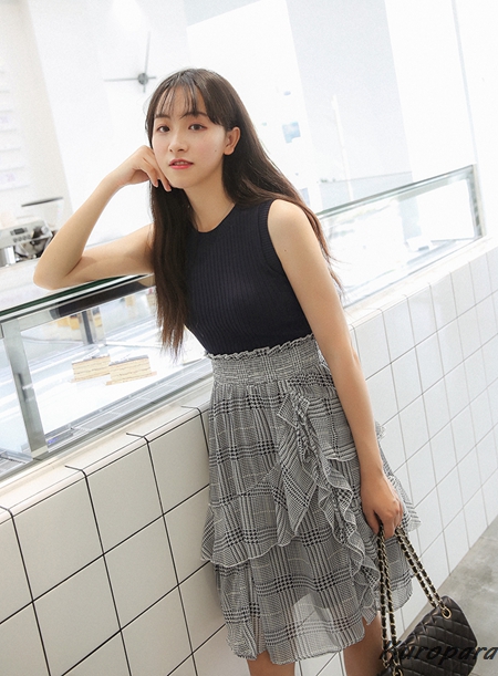 シフォンチェックニットドッキングワンピース,レディース服