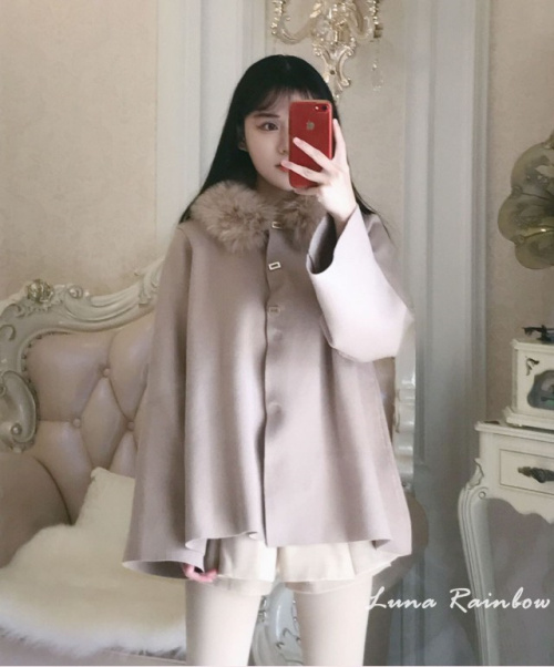 新品✧♡アプ♡ ファー付フレアケープニット/2/ネイビー