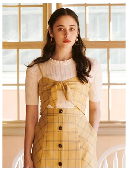 美人百花3月号 泉里香さん着用アイテム リブ編柄フリルホルターネック５分袖ニット レディース服 カテゴリ