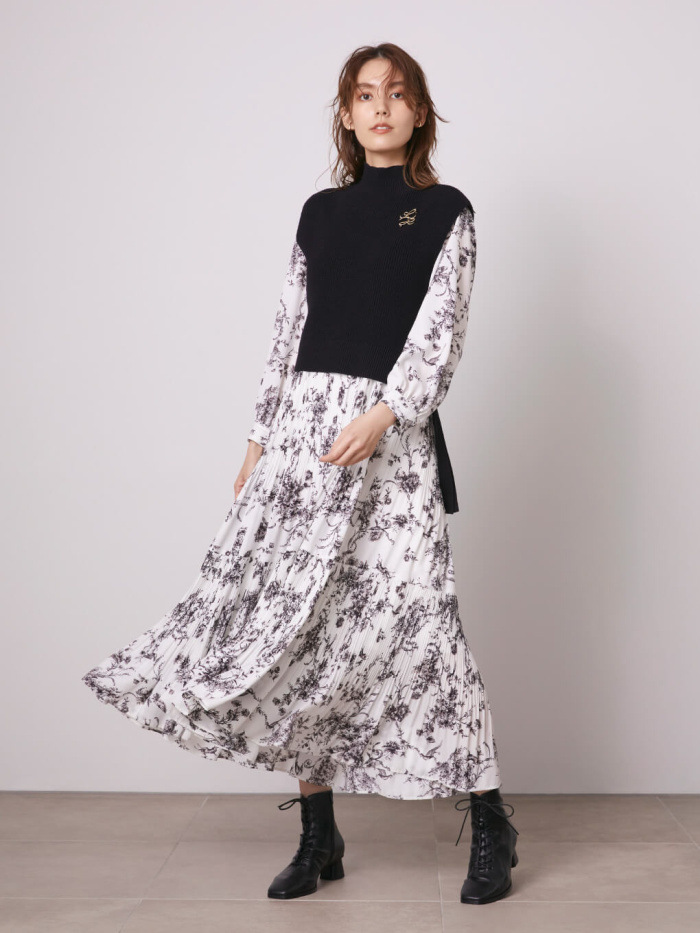 ニットベストコンビワンピース お色:ブラック | maisonzayn.com