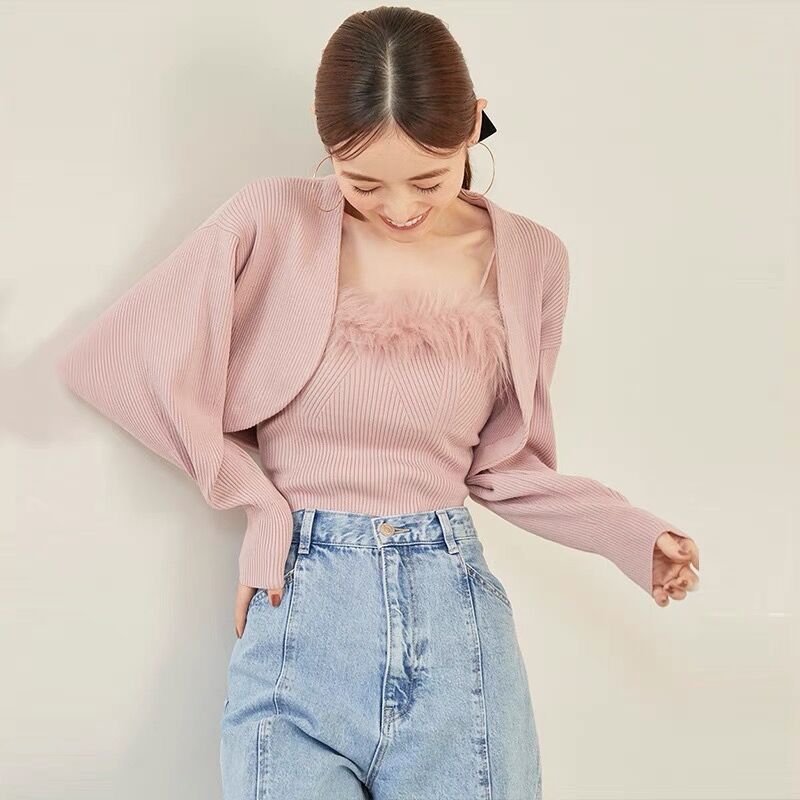 ＼赤字覚悟！60%OFF☆在庫限り3980⇒1490／即納 4色 アンサンブル ニット レディース セット ふわふわ フェイクファー付き ニット  カーディガン セクシー かわいい トップス ゆるめ 大きめ レディース 秋 冬 韓国 着やせ おしゃれ きれいめ 20代 春秋【Anytime】 |  