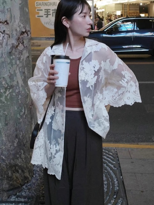 CLANE SHEER FLOWER LACE SHIRTS